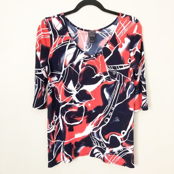 Clara sun woo abstract pattern blouse top 3/4 sleeve size small - Picture 1 of 8